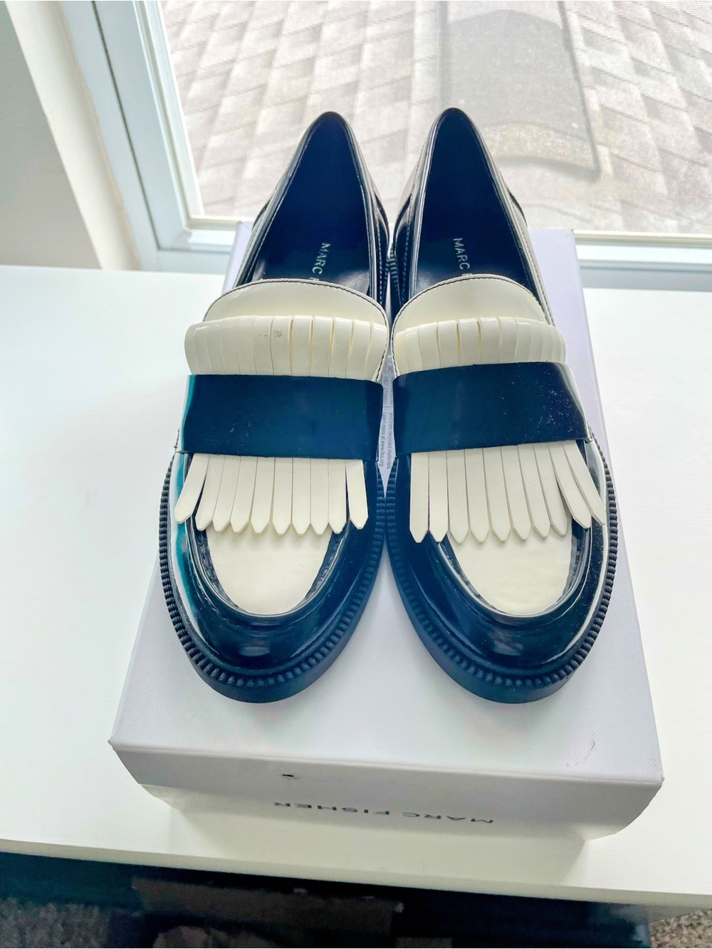 Marc Fisher Black and White “Calixy” Loafers